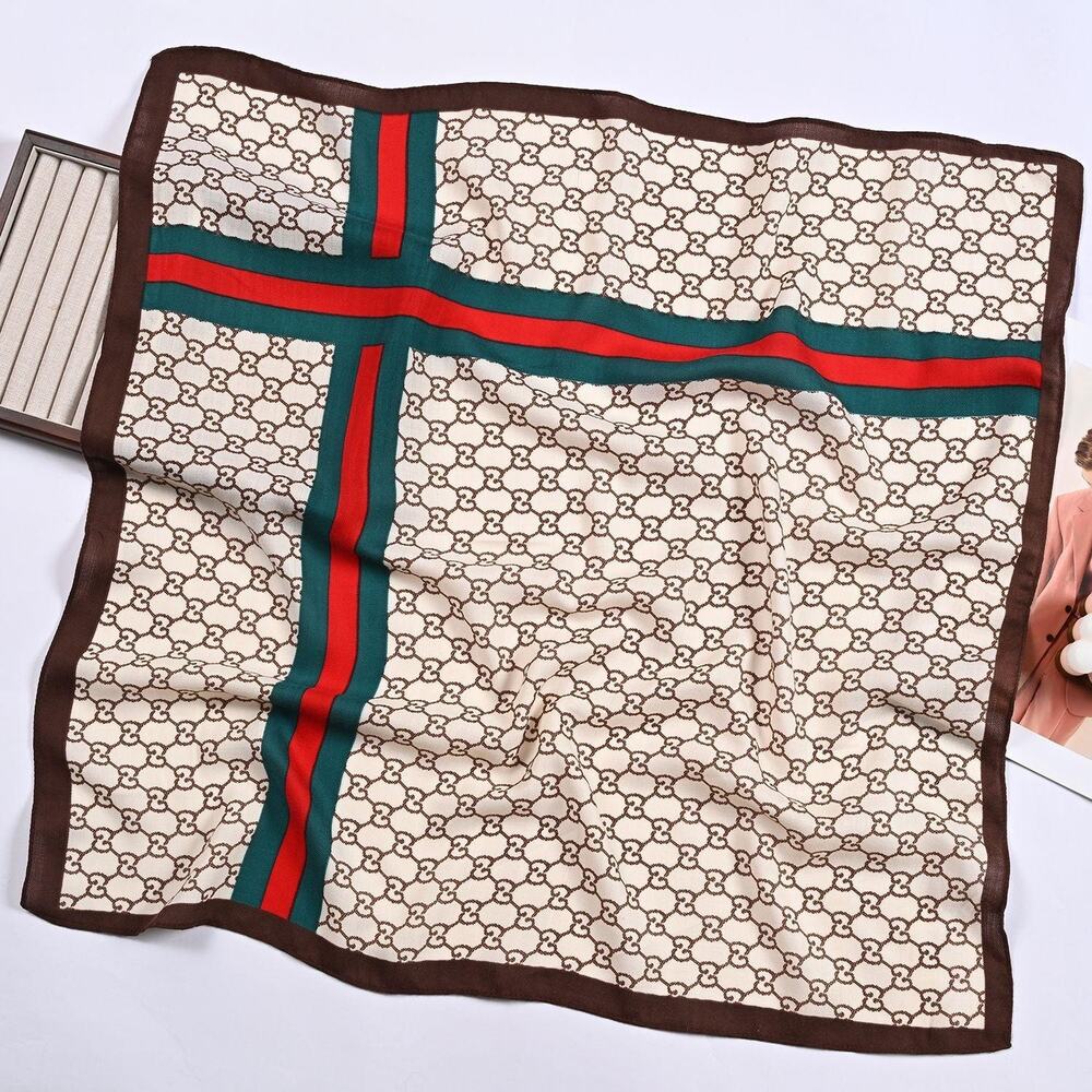 Women's Green & Red Stripe Herringbone Pattern Square Scarf